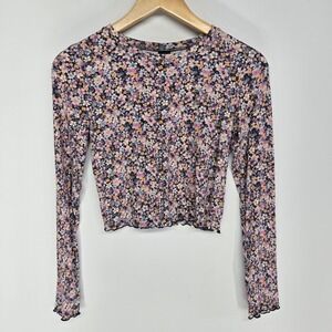 Wild Fable Crop Top Medium Floral Lettuce Trim Long Sleeve Ribbed Shirt boho